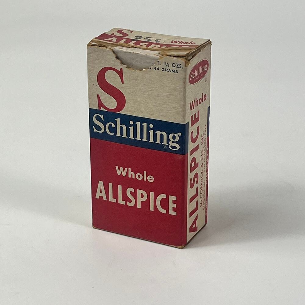 Vintage Box McCormick Whole Allspice Schilling 1950s MCM Retro Prop Decor